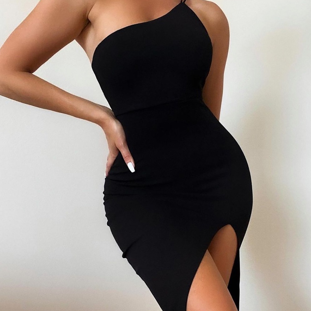 Sexy high slit Little black dress